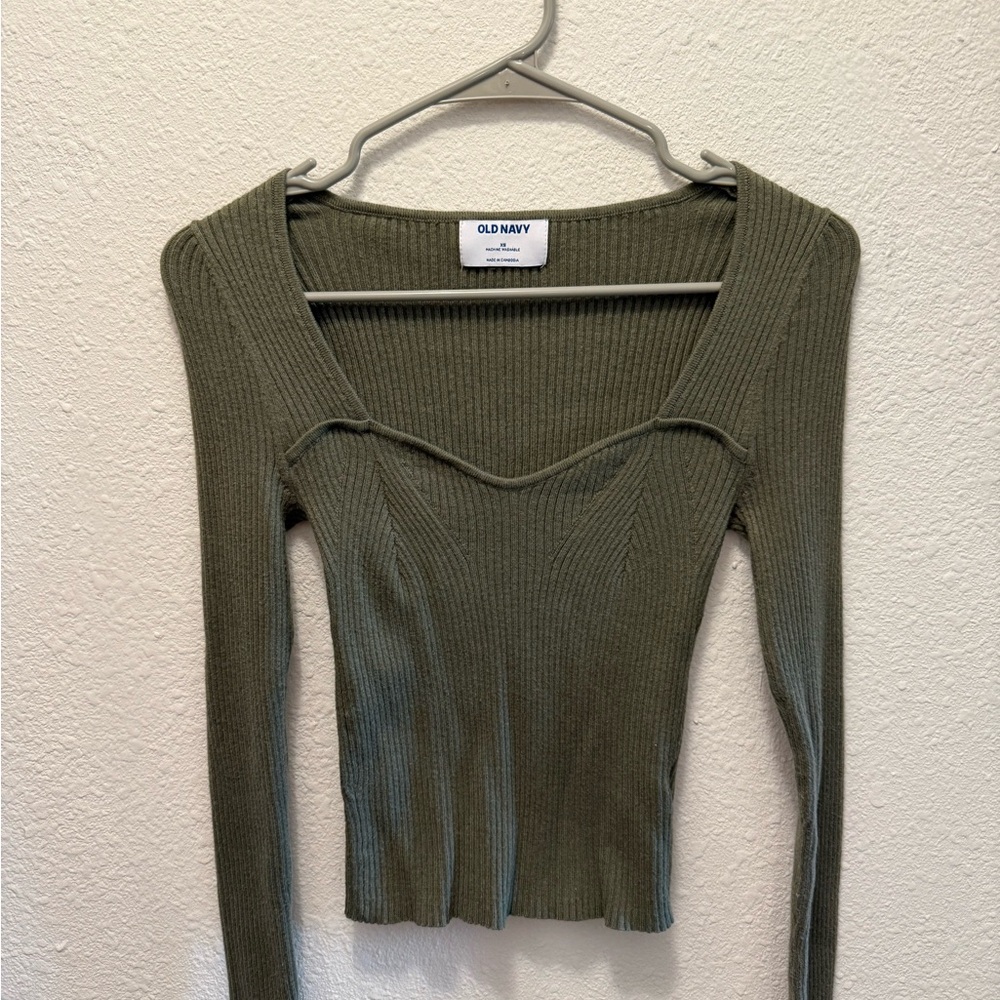 Old Navy Green Ribbed Crop Blouse
